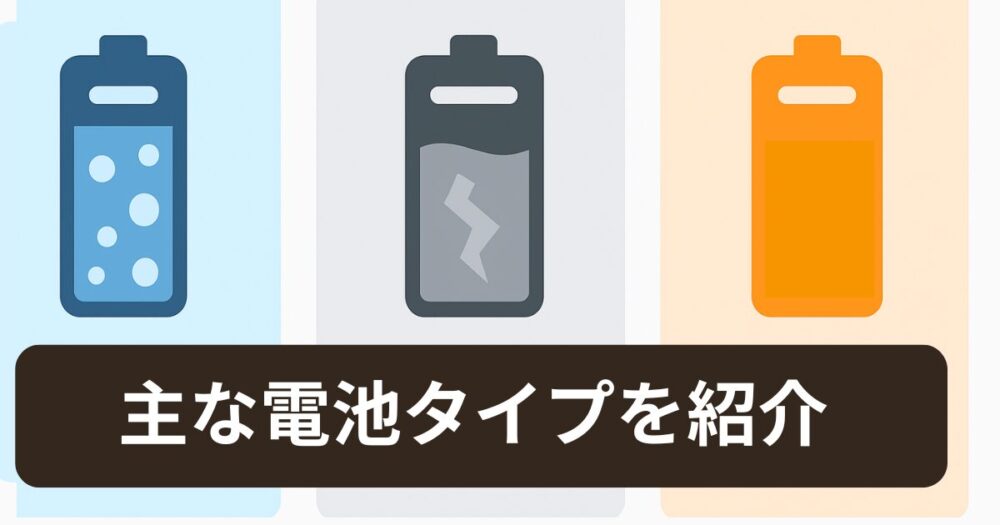 モバイルバッテリーに使われる主な電池タイプを紹介するイメージ